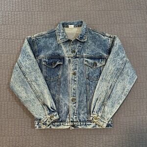 Vintage 80s Ruff Stuff Denim Trucker Jacket Women's Large Blue Acid Wash Retro